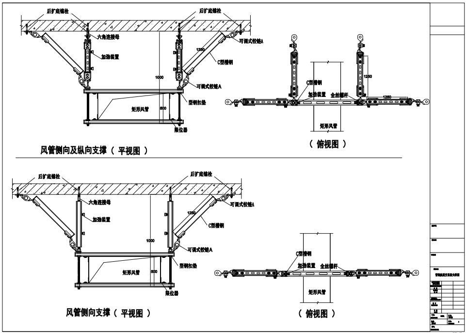 風(fēng)管側縱向抗震支吊架平視圖